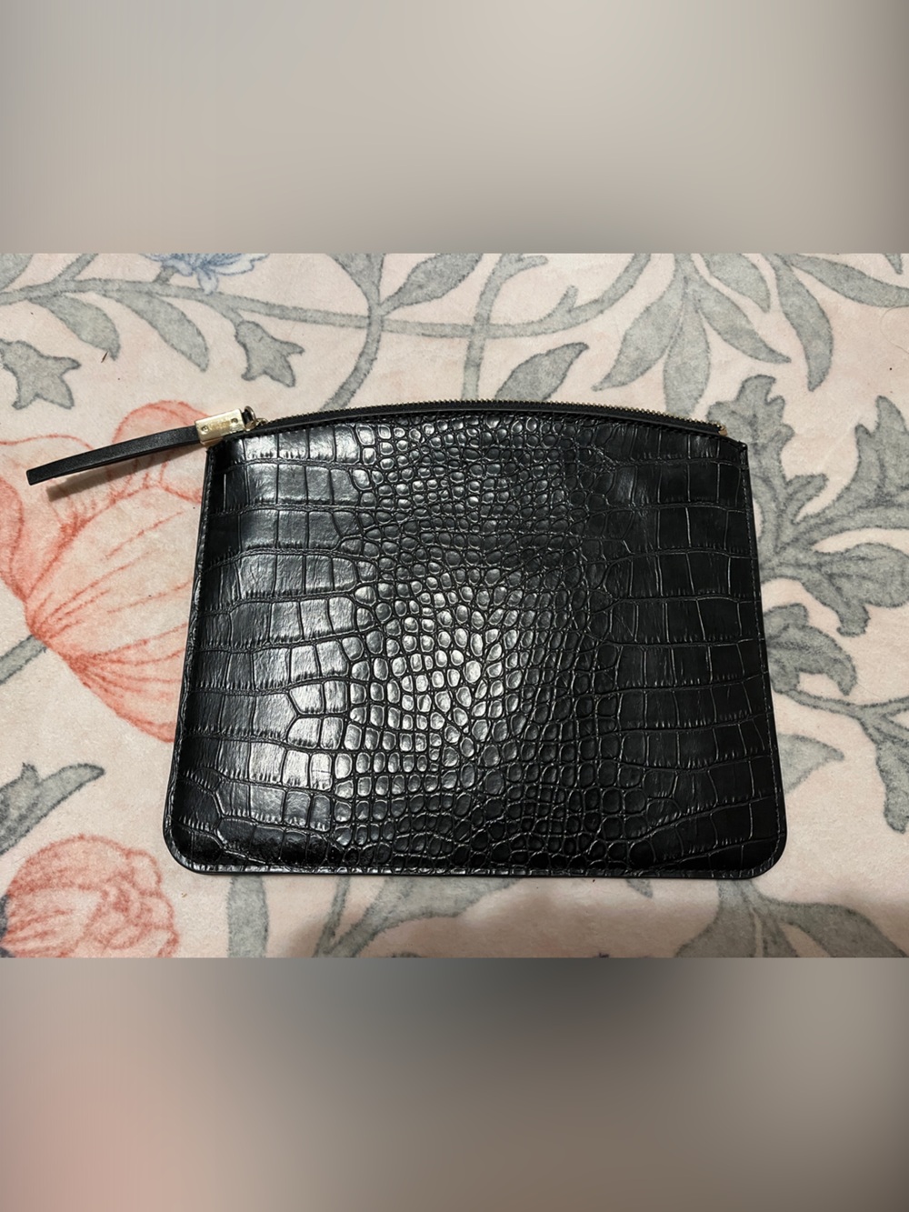 Nine West Black Croc-Embossed Leather Zip Pouch
